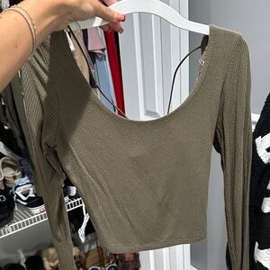 Garage Olive Ribbed Scoop Neck Blouse